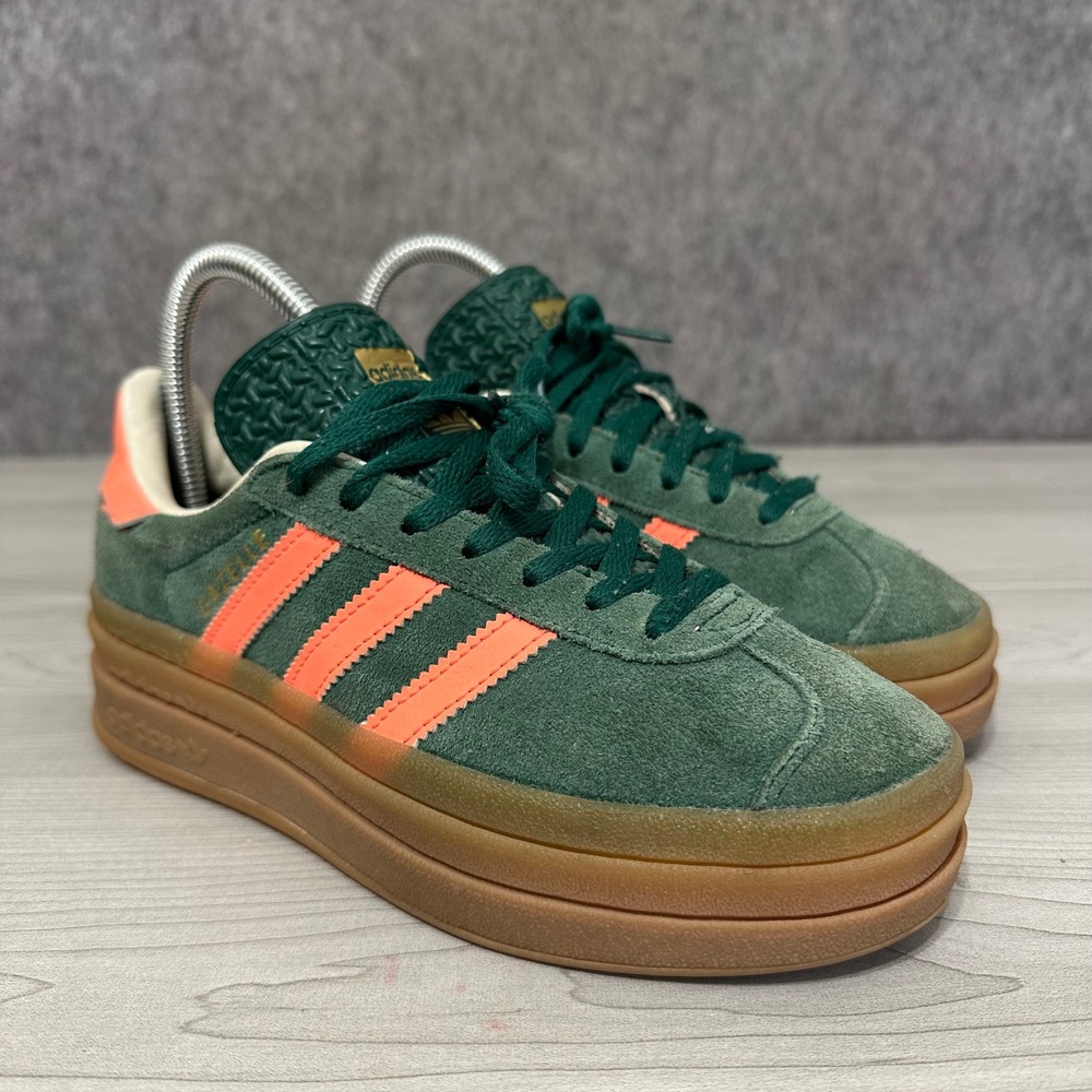 adidas Gazelle Bold Sneakers Womens 4 Green Coral Platform Suede JQ7408 Retro